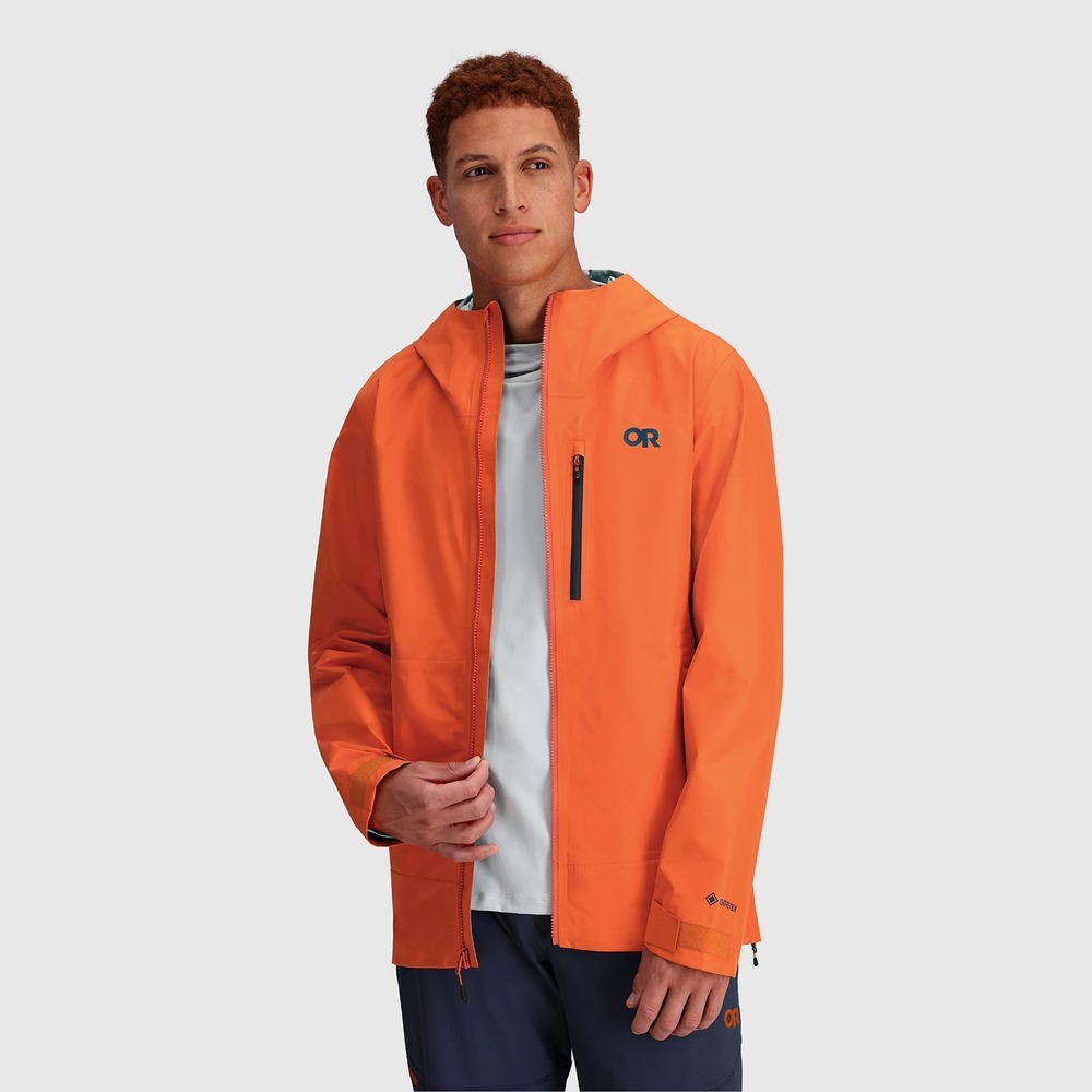 Outdoor Research Foray GTX Jacket Men's Large Orange Hooded Full Zip Vented